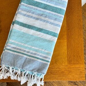 Aqua and White Turkish Beach Towel
